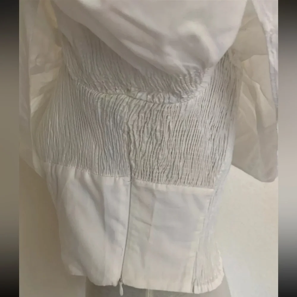 ZARA Womens Junior Girls Size L White Cropped Top Blouse Short Ruffle Sleeve - Picture 8 of 16